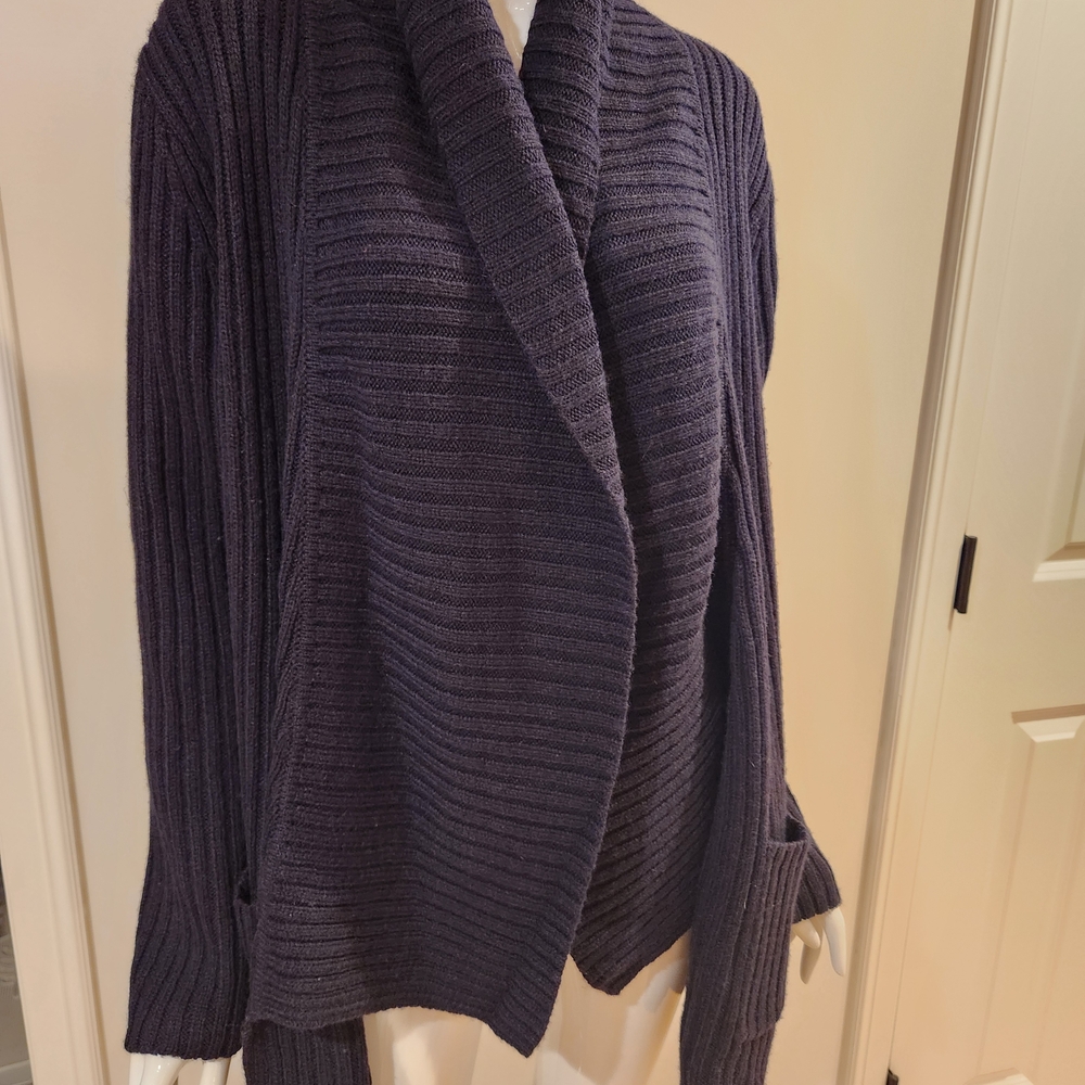 Michael Kors Cozy Black Ribbed Knit Drape Front Cardigan